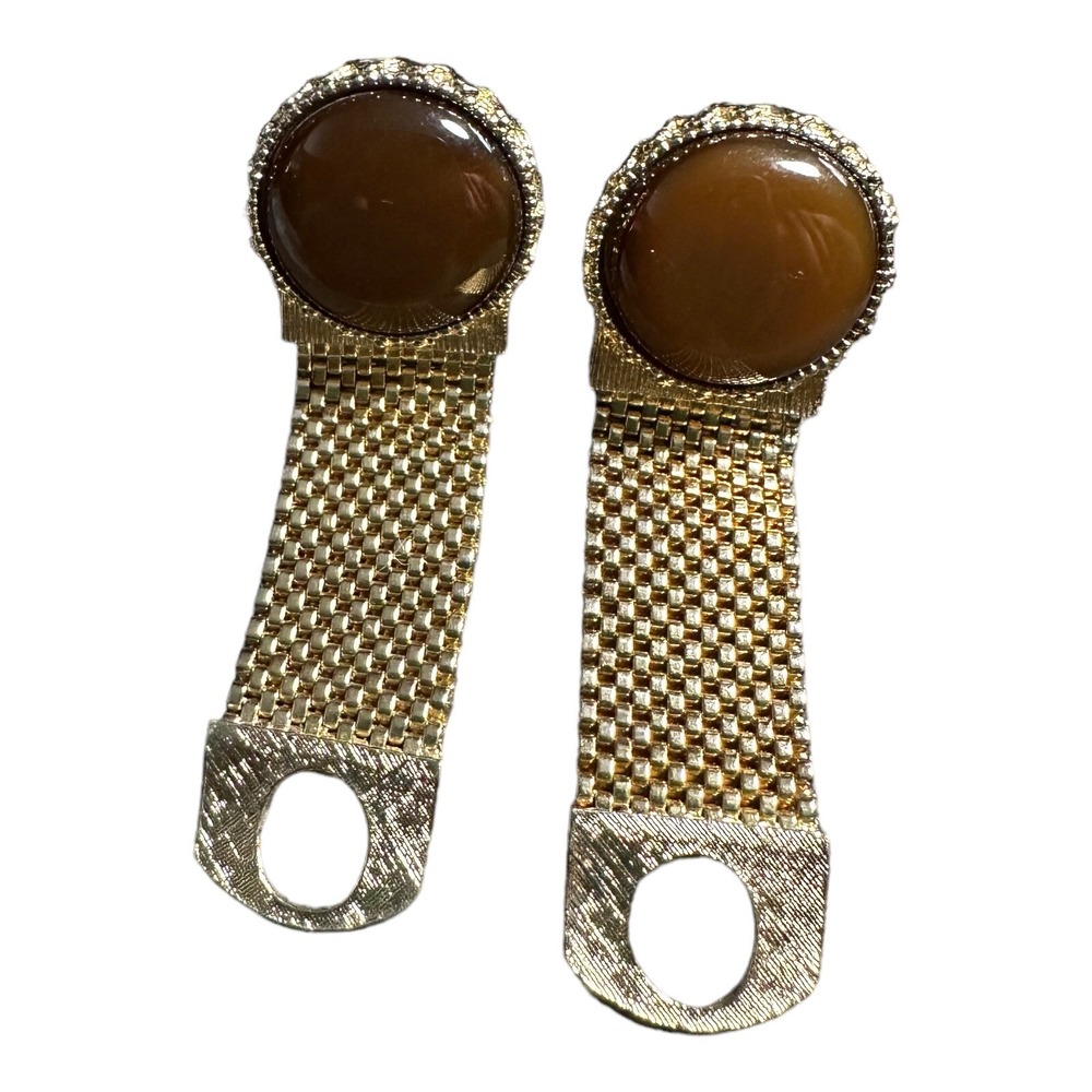 Vintage Chunky Brown Butterscotch Gold Tone Cuff Links Business Dress - Picture 2 of 7